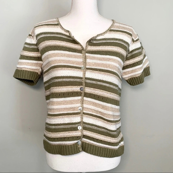 Vintage Y2K Fashion Bug Button Front Short Sleeve Sweater - Picture 1 of 6